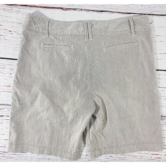 Grace Elements Bermuda Shorts Size 14 Tan White Stripes Cotton Nautical Pockets - Picture 2 of 10